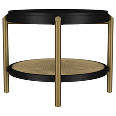 Arini Round End Side Table With Storage Shelf Black