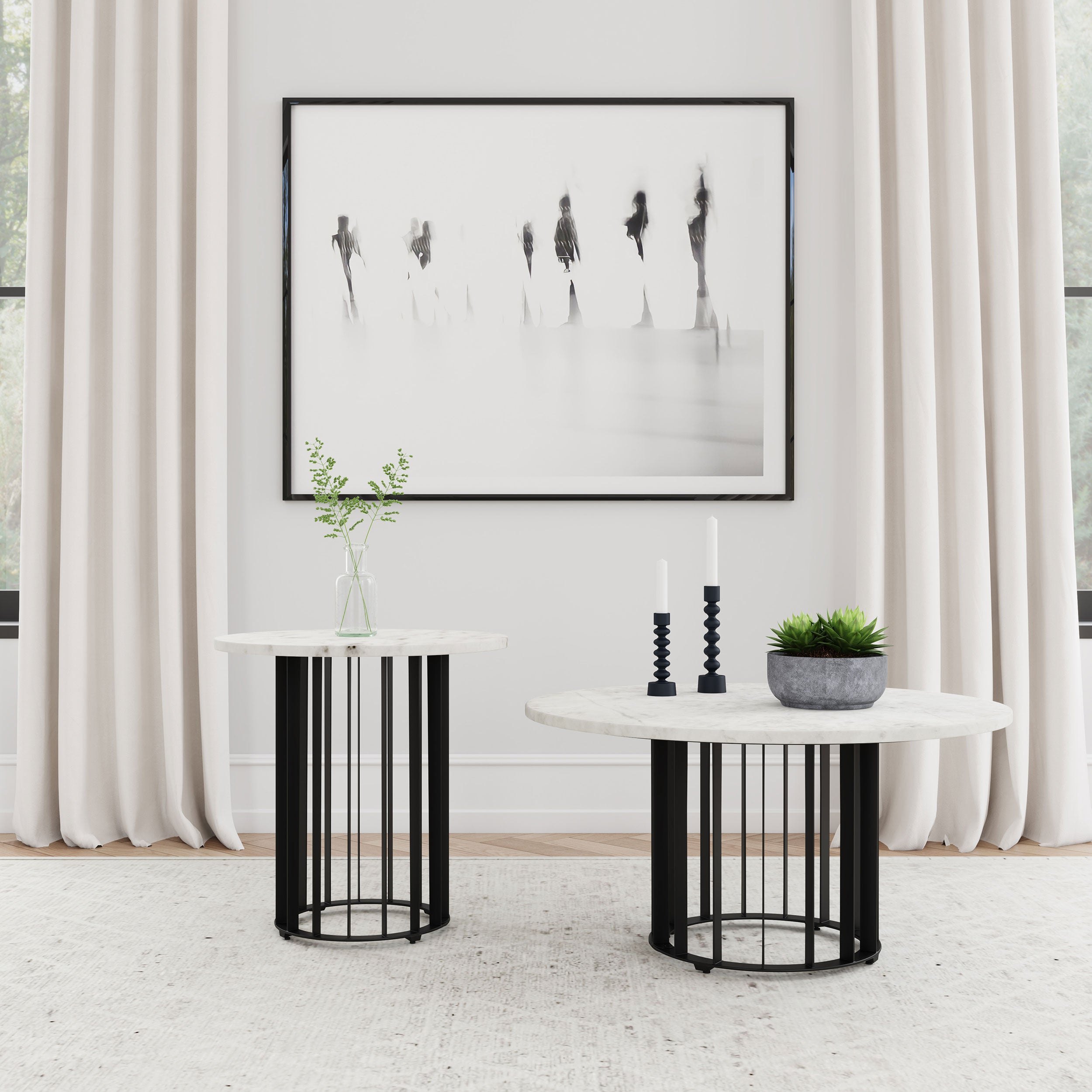 Best Furniture Outlet - Coaster - Haven 2-piece Round Marble Coffee and End Table Set Black - 706208-S2