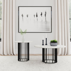 Best Furniture Outlet - Coaster - Haven 2-piece Round Marble Coffee and End Table Set Black - 706208-S2