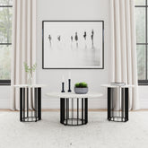Best Furniture Outlet - Coaster - Haven 3-piece Round Marble Coffee and End Table Set Black - 706208-S3