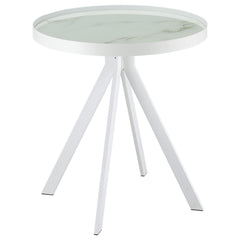 Best Furniture Outlet - Coaster - Briggs Round Marble Printed Glass Top End Side Table White - 706257