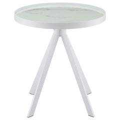 Briggs Round Marble Printed Glass Top End Side Table White