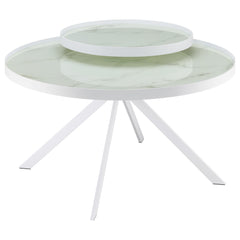Best Furniture Outlet - Coaster - Briggs Round Marble Printed Glass Top Coffee Table White - 706258