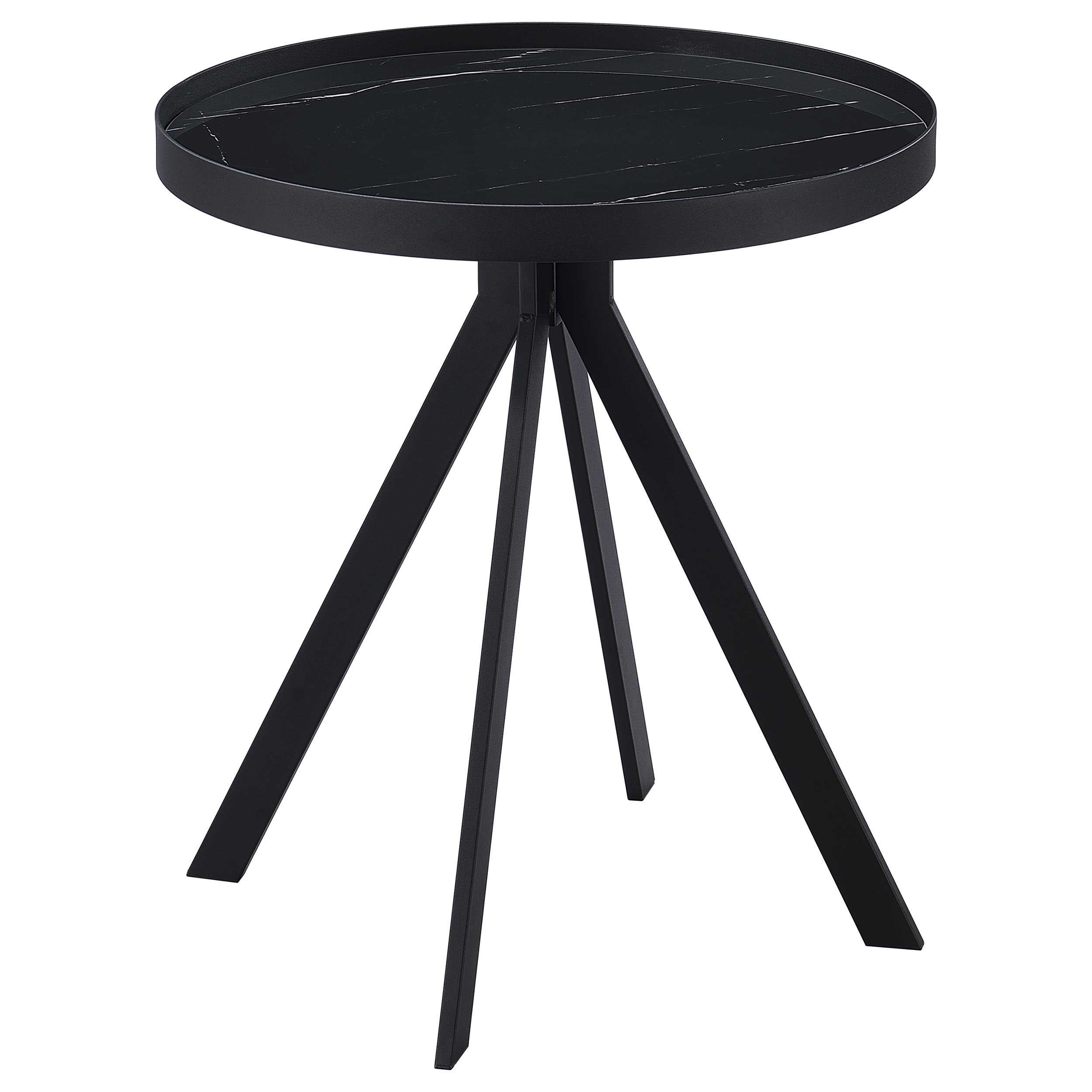 Best Furniture Outlet - Coaster - Briggs Round Marble Printed Glass Top End Table Black - 706267
