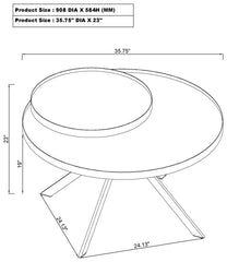 Briggs Round Marble Printed Glass Top Coffee Table Black
