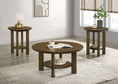 Best Furniture Outlet - Coaster - Ottowa 3-piece Round Wood Coffee Table Set Brown - 706308-S3
