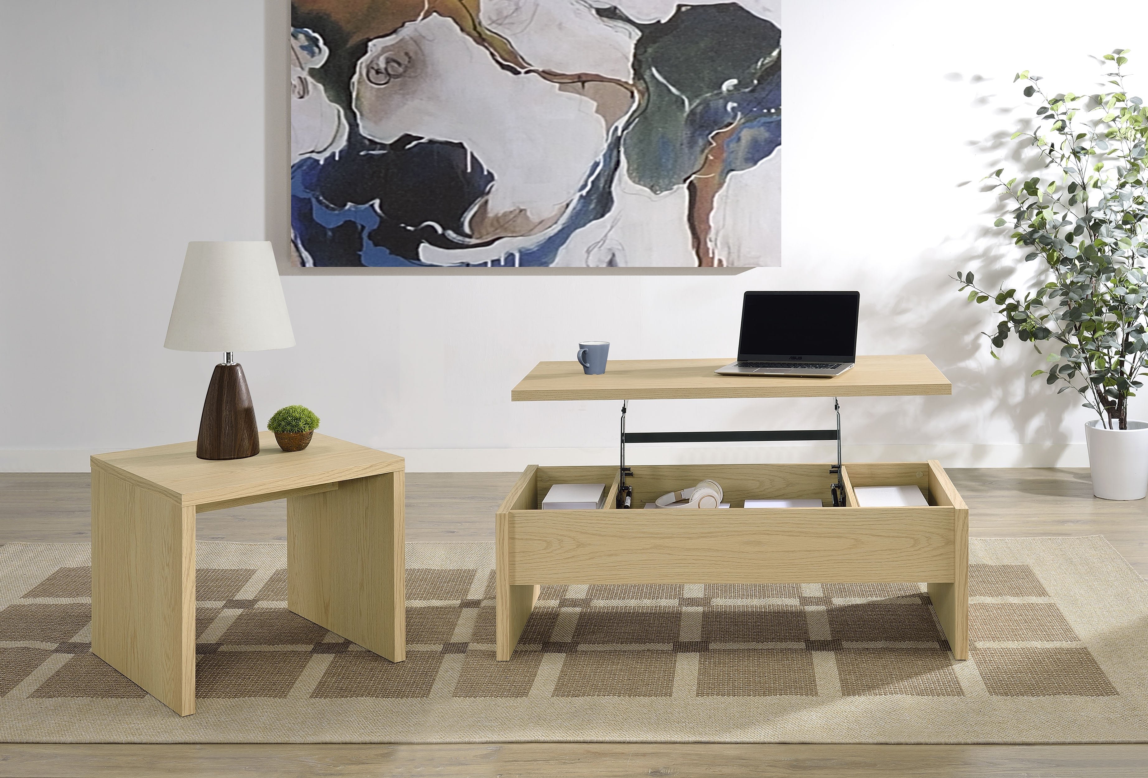 Best Furniture Outlet - Coaster - Canoga 2-piece Lift Top Cocktail Coffee Table Set Light Oak - 706348-S2