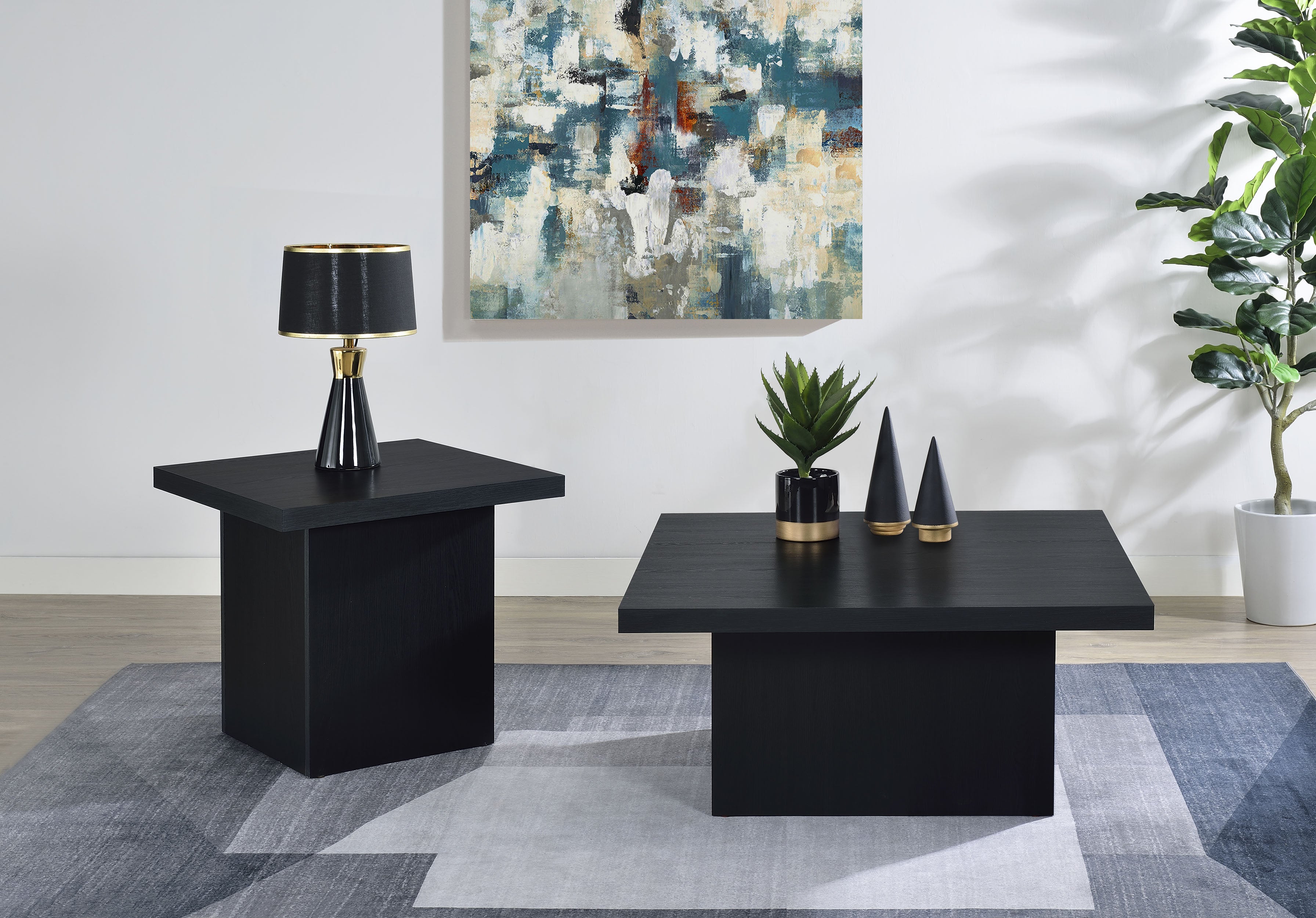 Best Furniture Outlet - Coaster - Devar 2-piece Square Cocktail Coffee End Table Set Black - 706408-S2