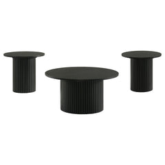 Hamlyn 3-piece Round Fluted Coffee and End Table Set Black