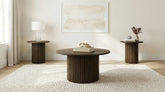 Best Furniture Outlet - Coaster - Hamlyn 3-piece Round Fluted Coffee and End Table Set Walnut - 706518-S3