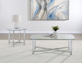 Best Furniture Outlet - Coaster - Cronin 2-piece Tempered Glass Top Coffee Table Set Chrome - 706568-S2