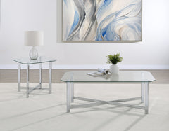 Best Furniture Outlet - Coaster - Cronin 2-piece Tempered Glass Top Coffee Table Set Chrome - 706568-S2