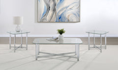 Best Furniture Outlet - Coaster - Cronin 3-piece Tempered Glass Top Coffee Table Set Chrome - 706568-S3