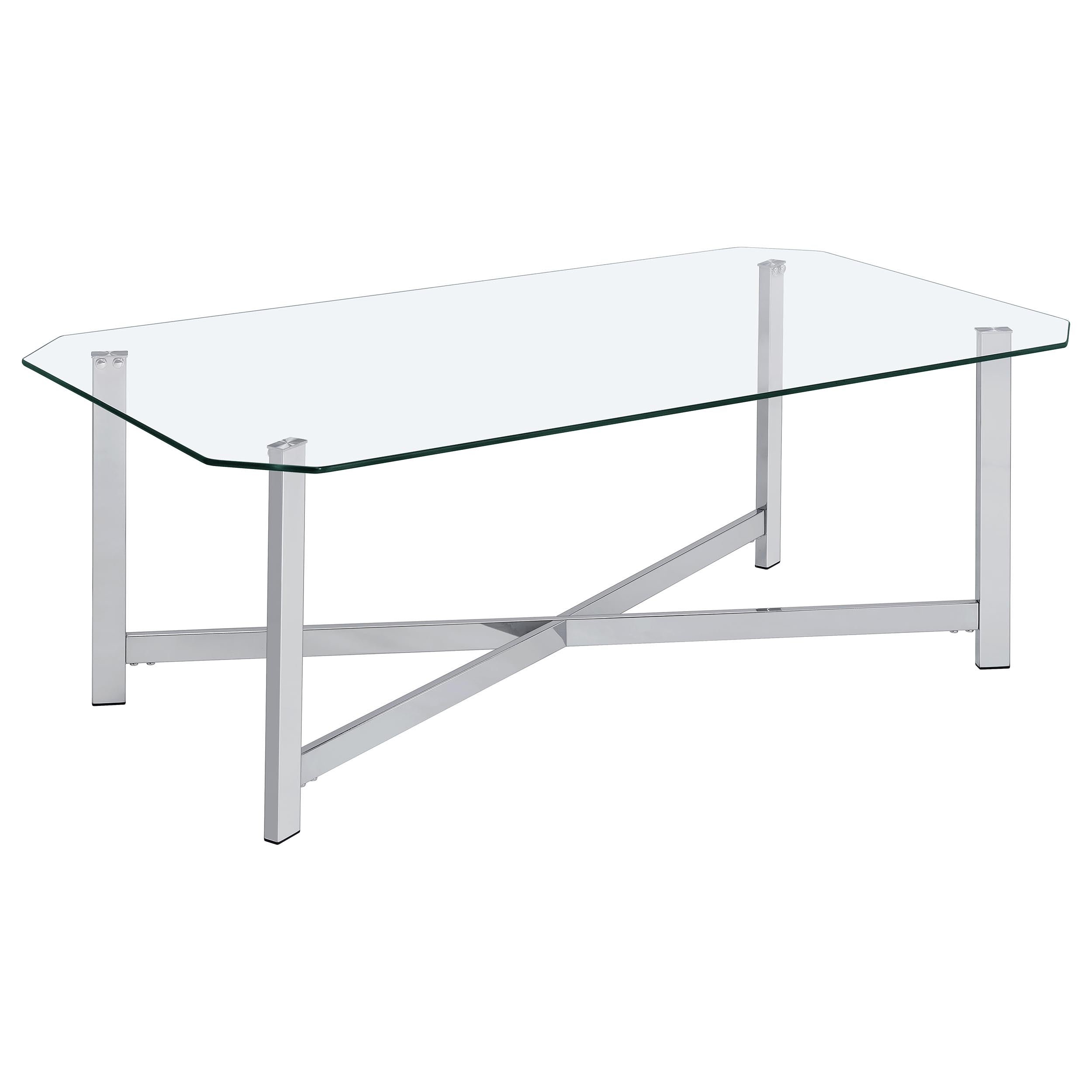 Best Furniture Outlet - Coaster - Cronin Rectangular Tempered Glass Top Cocktail Coffee Table Chrome - 706568