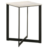 Best Furniture Outlet - Coaster - Tobin Square Marble Top End Table White and Black - 707697
