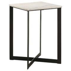 Best Furniture Outlet - Coaster - Tobin Square Marble Top End Table White and Black - 707697