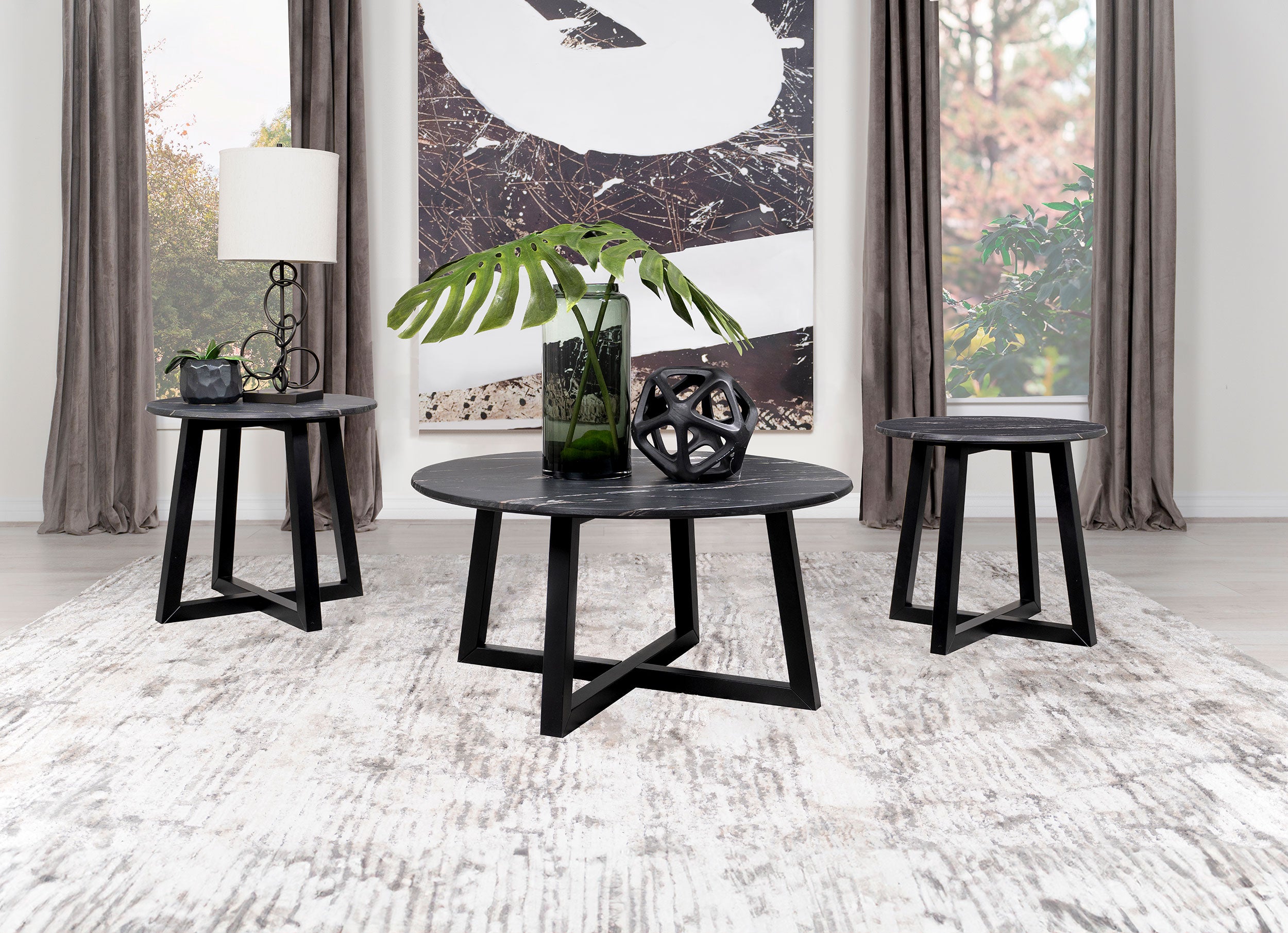 Best Furniture Outlet - Coaster - Skylark 3-piece SmartTop Coffee and End Table Set Black - 707848-S3