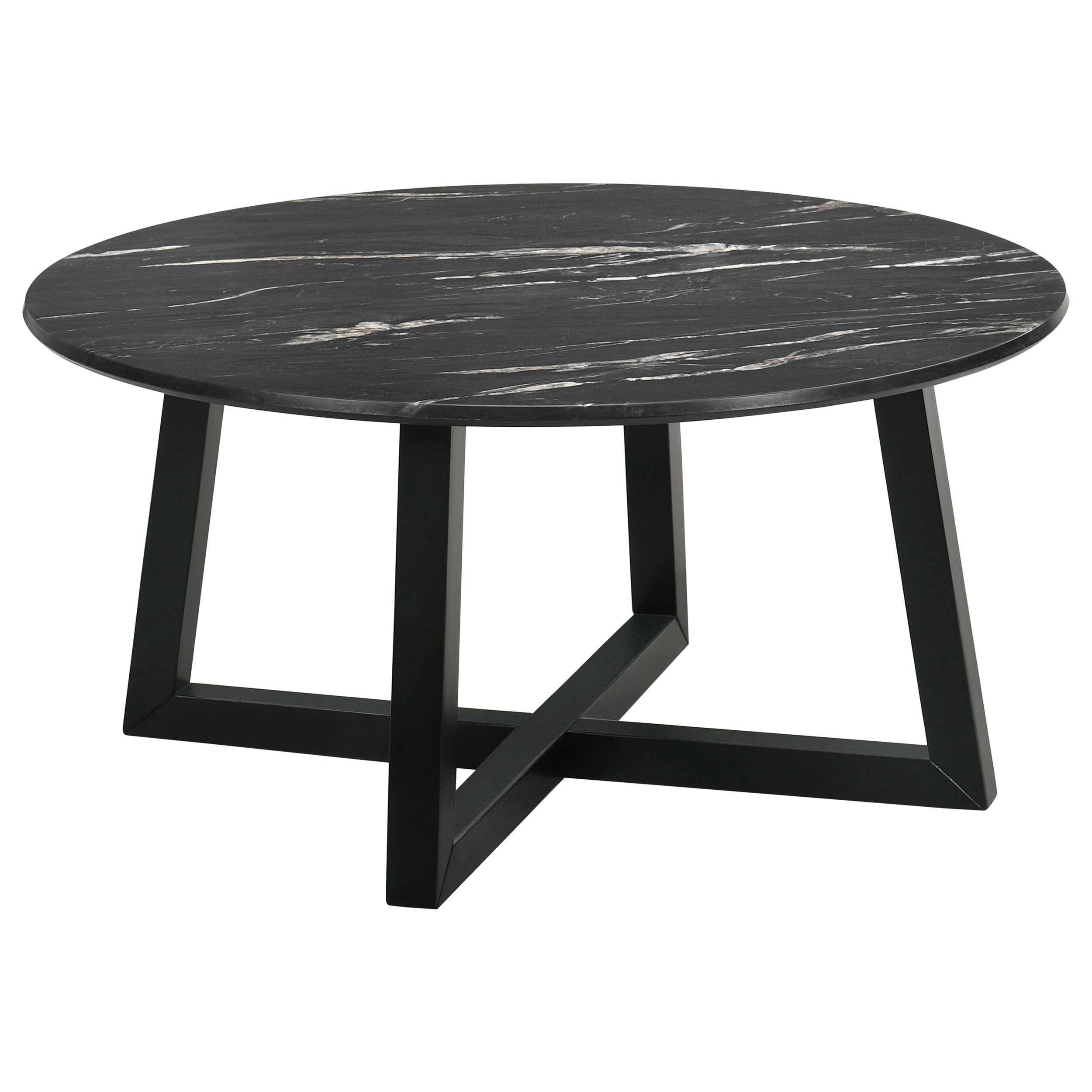 Best Furniture Outlet - Coaster - Skylark Round Marble-like SmartTop Coffee Table Black - 707848