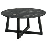 Best Furniture Outlet - Coaster - Skylark Round Marble-like SmartTop Coffee Table Black - 707848