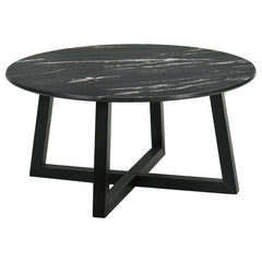 Best Furniture Outlet - Coaster - Skylark Round Marble-like SmartTop Coffee Table Black - 707848