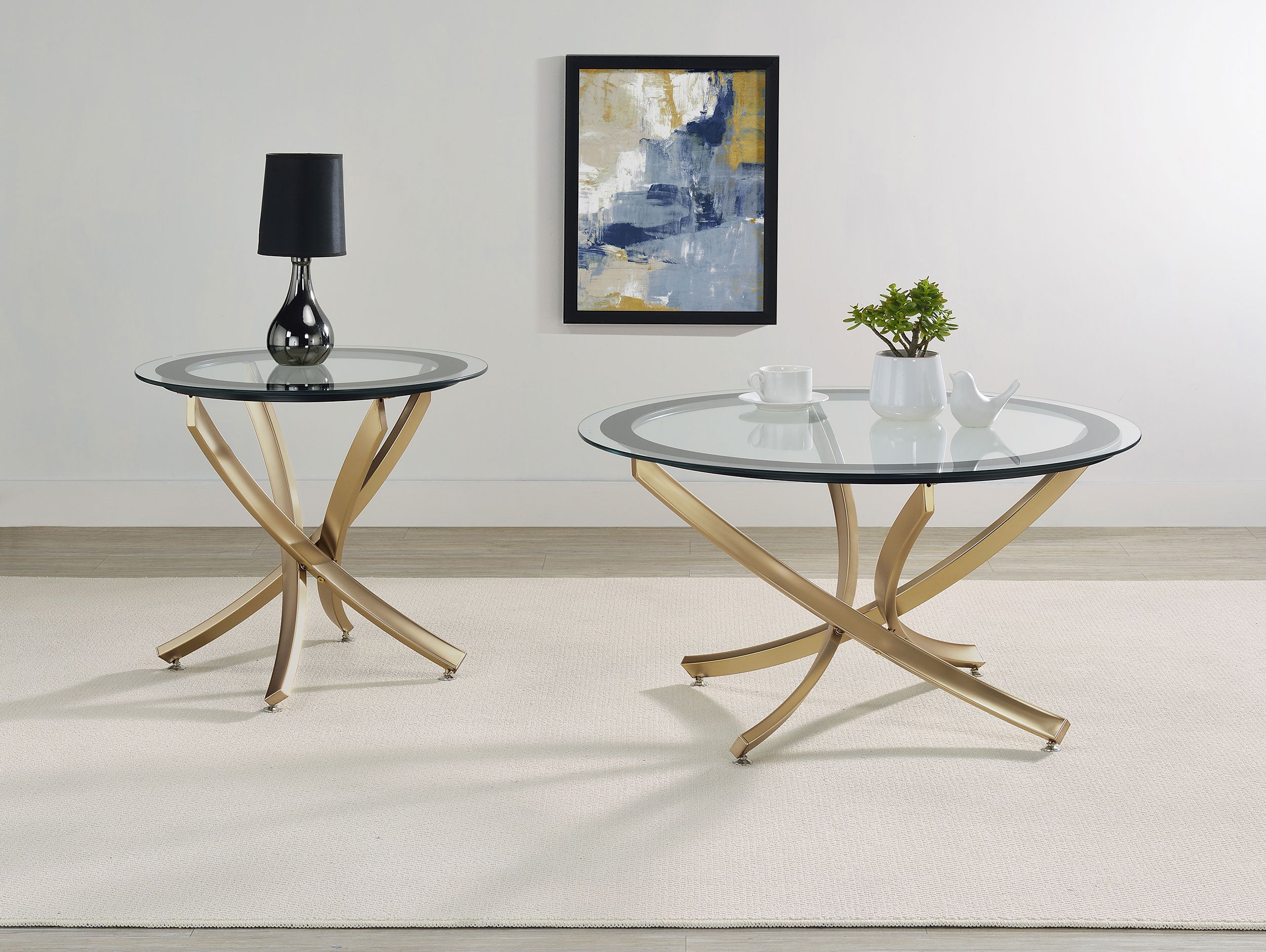 Best Furniture Outlet - Coaster - Brooke 2-piece Round Coffee and End Table Set Rose Brass - 707888-S2