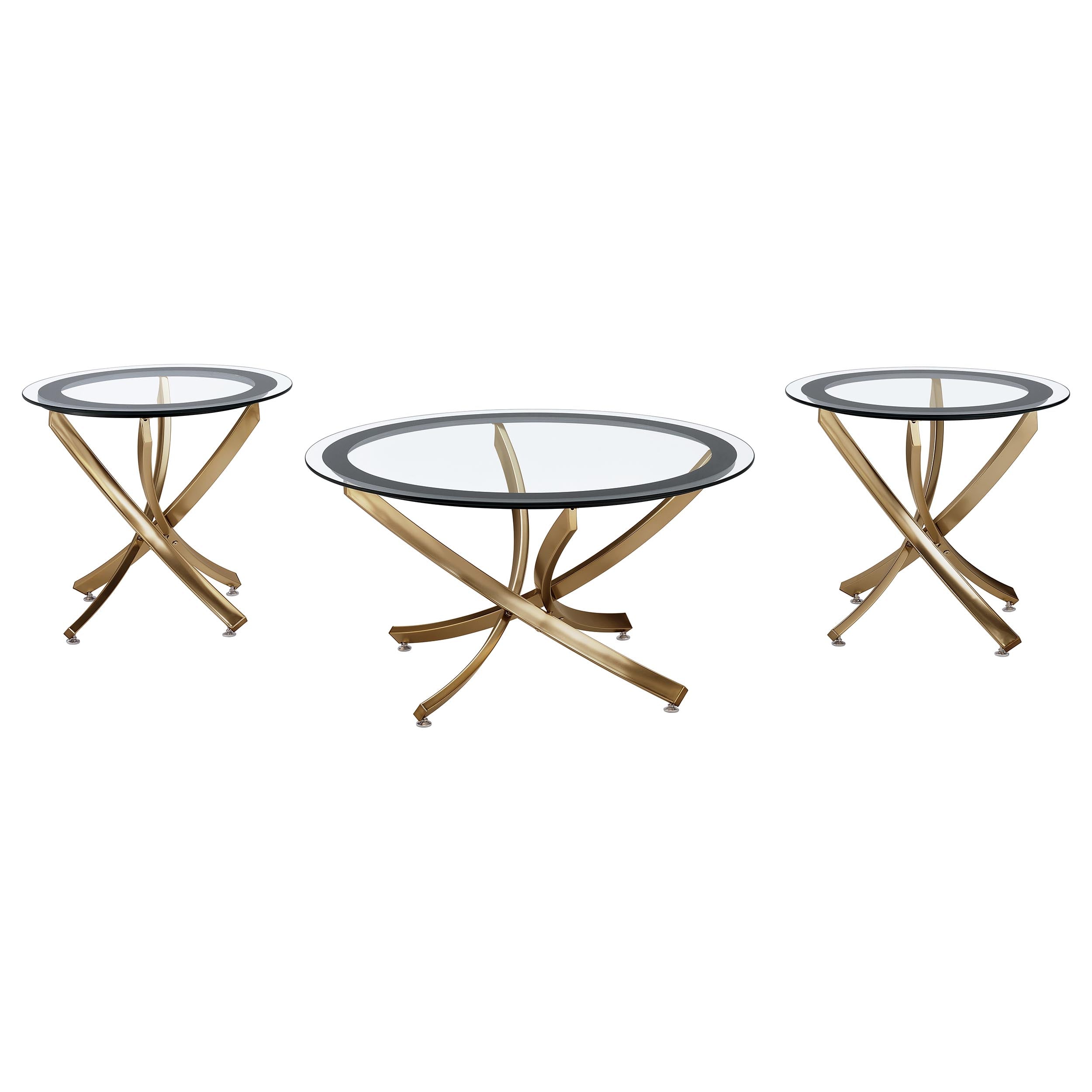 Best Furniture Outlet - Coaster - Brooke 3-piece Round Coffee and End Table Set Rose Brass - 707888-S3