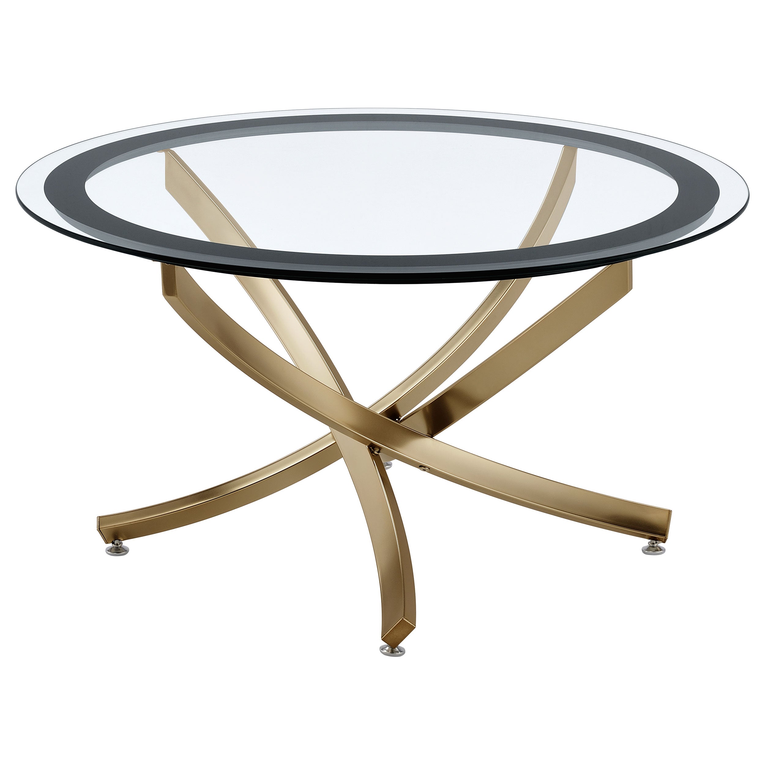 Best Furniture Outlet - Coaster - Brooke Round Glass Top Coffee Table Metal Base Brass - 707888