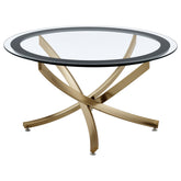 Best Furniture Outlet - Coaster - Brooke Round Glass Top Coffee Table Metal Base Brass - 707888
