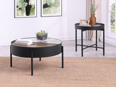 Best Furniture Outlet - Coaster - Ozella 2-piece Round Coffee and End Table Set Sandy Black - 707898-S2