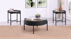 Best Furniture Outlet - Coaster - Ozella 3-piece Round Coffee and End Table Set Sandy Black - 707898-S3