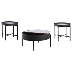 Ozella 3-piece Round Coffee and End Table Set Sandy Black