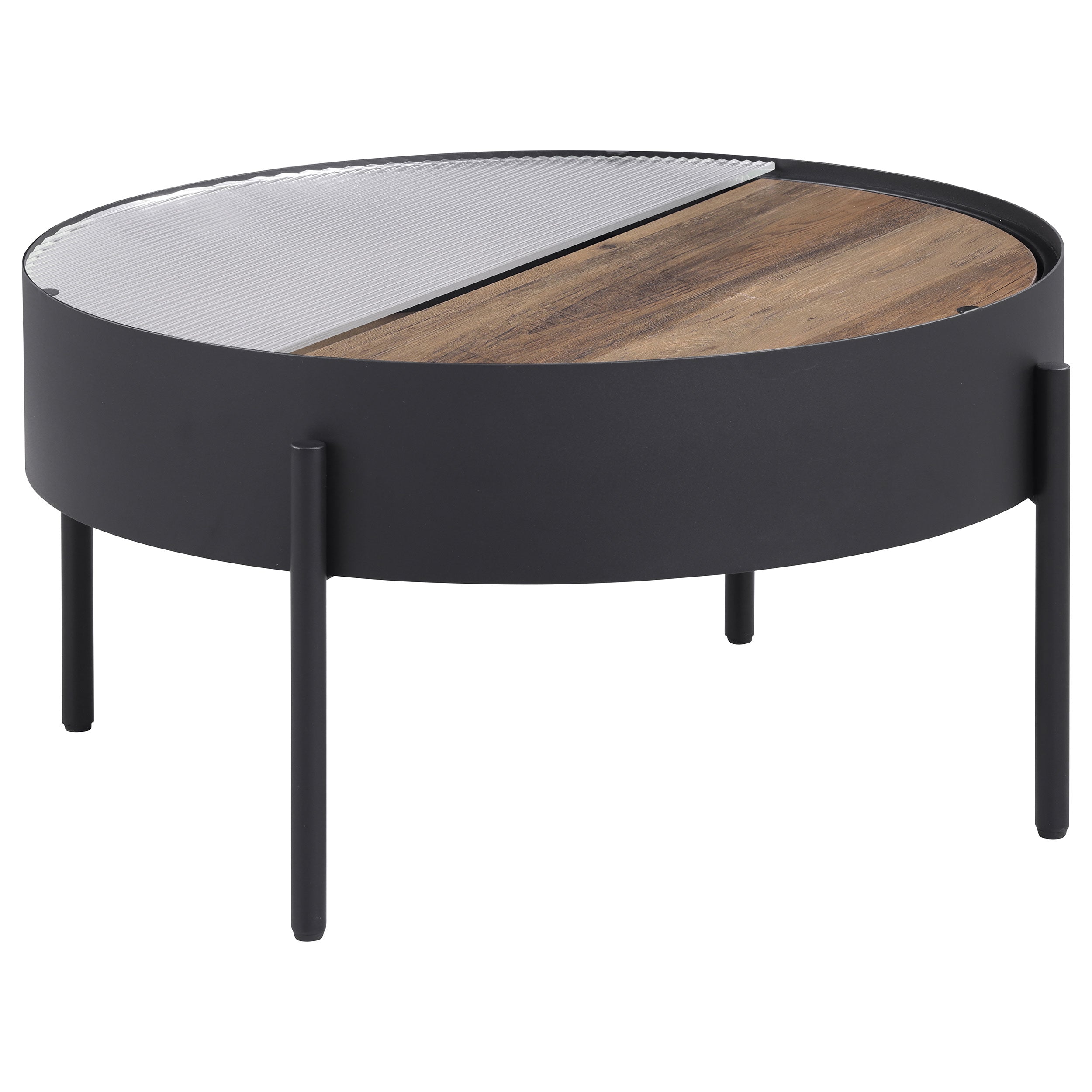 Best Furniture Outlet - Coaster - Ozella Round Coffee Table with Hidden Storage Sandy Black - 707898