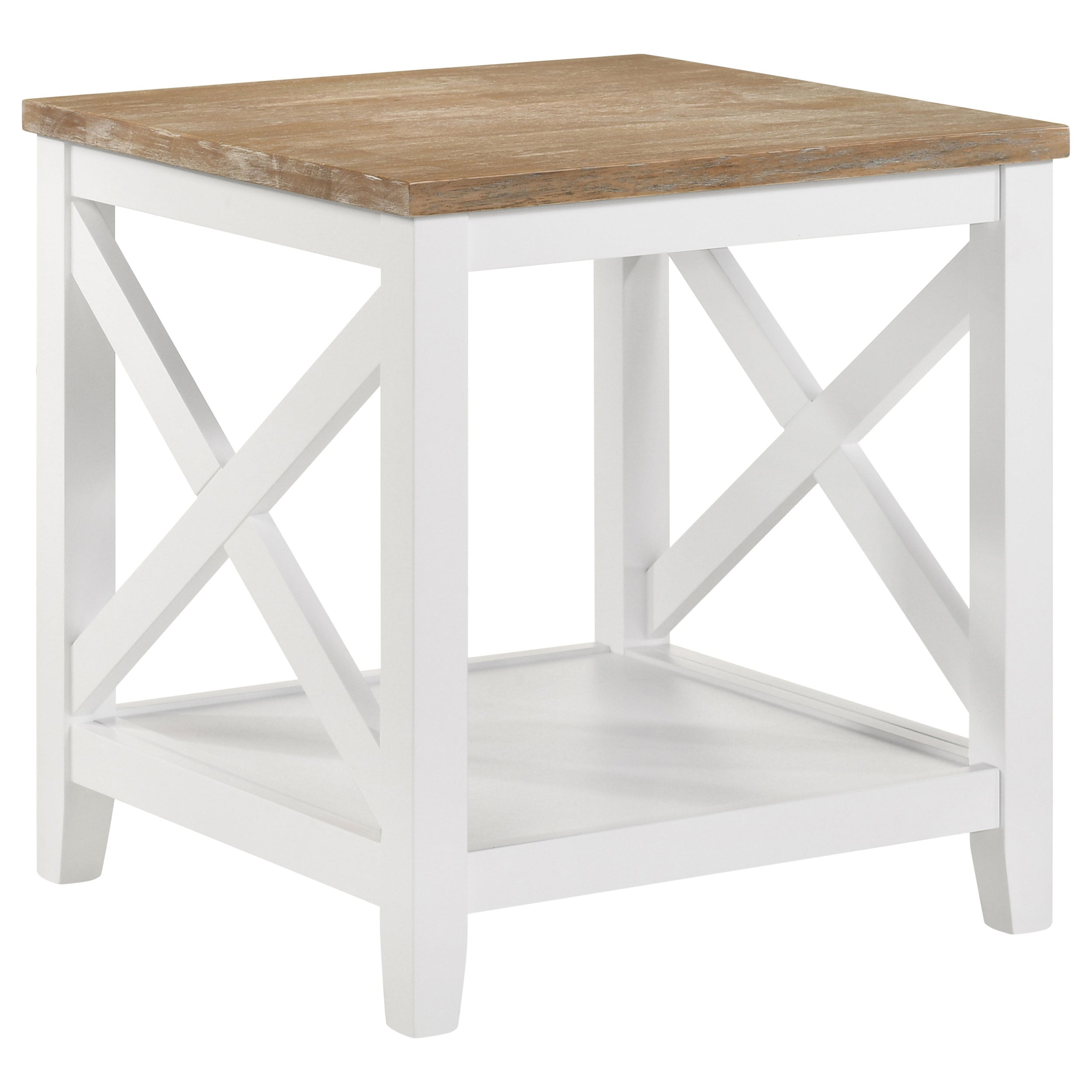 Best Furniture Outlet - Coaster - Hollis Square Wood End Table With Shelf Brown and White - 708097
