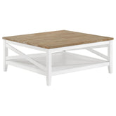 Best Furniture Outlet - Coaster - Hollis Square Wood Coffee Table With Shelf Brown and White - 708098