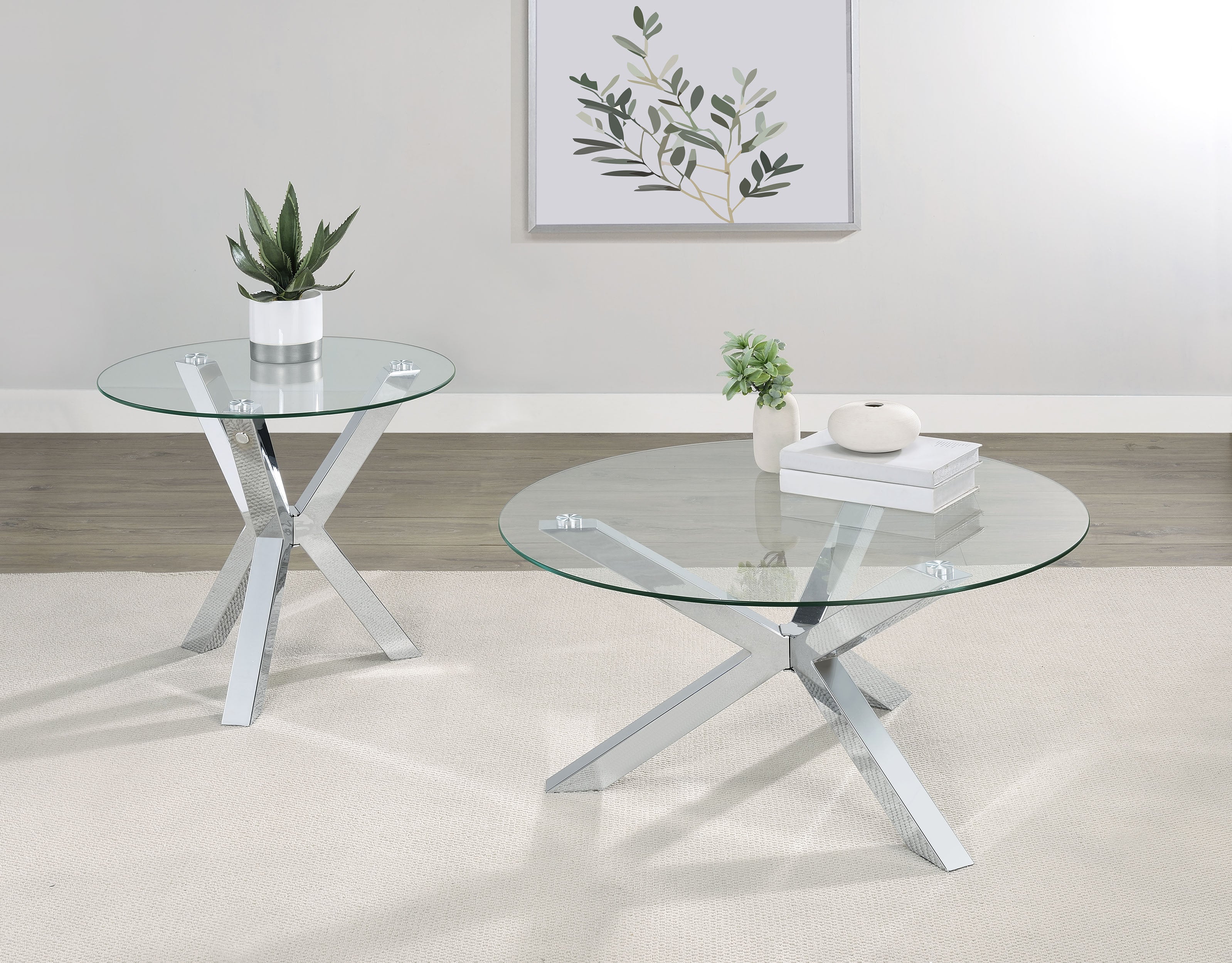 Best Furniture Outlet - Coaster - Kenzie 2-piece Round Coffee and End Table Set Chrome - 708128-S2