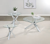 Best Furniture Outlet - Coaster - Kenzie 3-piece Round Coffee and End Table Set Chrome - 708128-S3