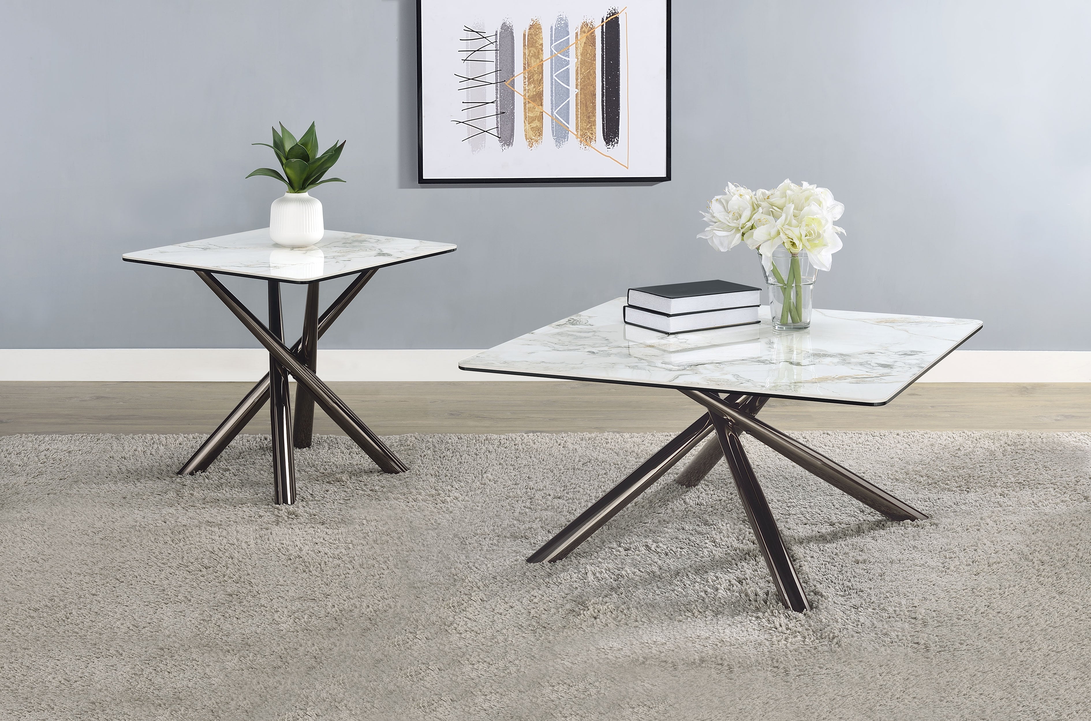 Best Furniture Outlet - Coaster - Carvell 2-piece Square Coffee and End Table Set Mirage White - 708138-S2