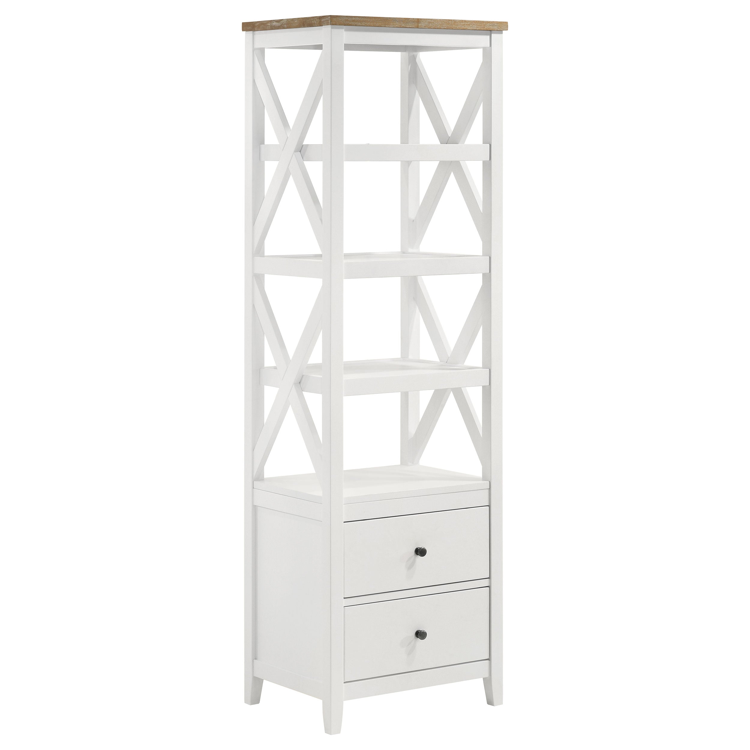 Best Furniture Outlet - Coaster - Hollis 4-shelf Wood Media Tower with Drawers Brown and White - 708254