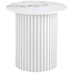 Best Furniture Outlet - Coaster - Rowena Round Sintered Stone End Table White Faux Marble - 708337