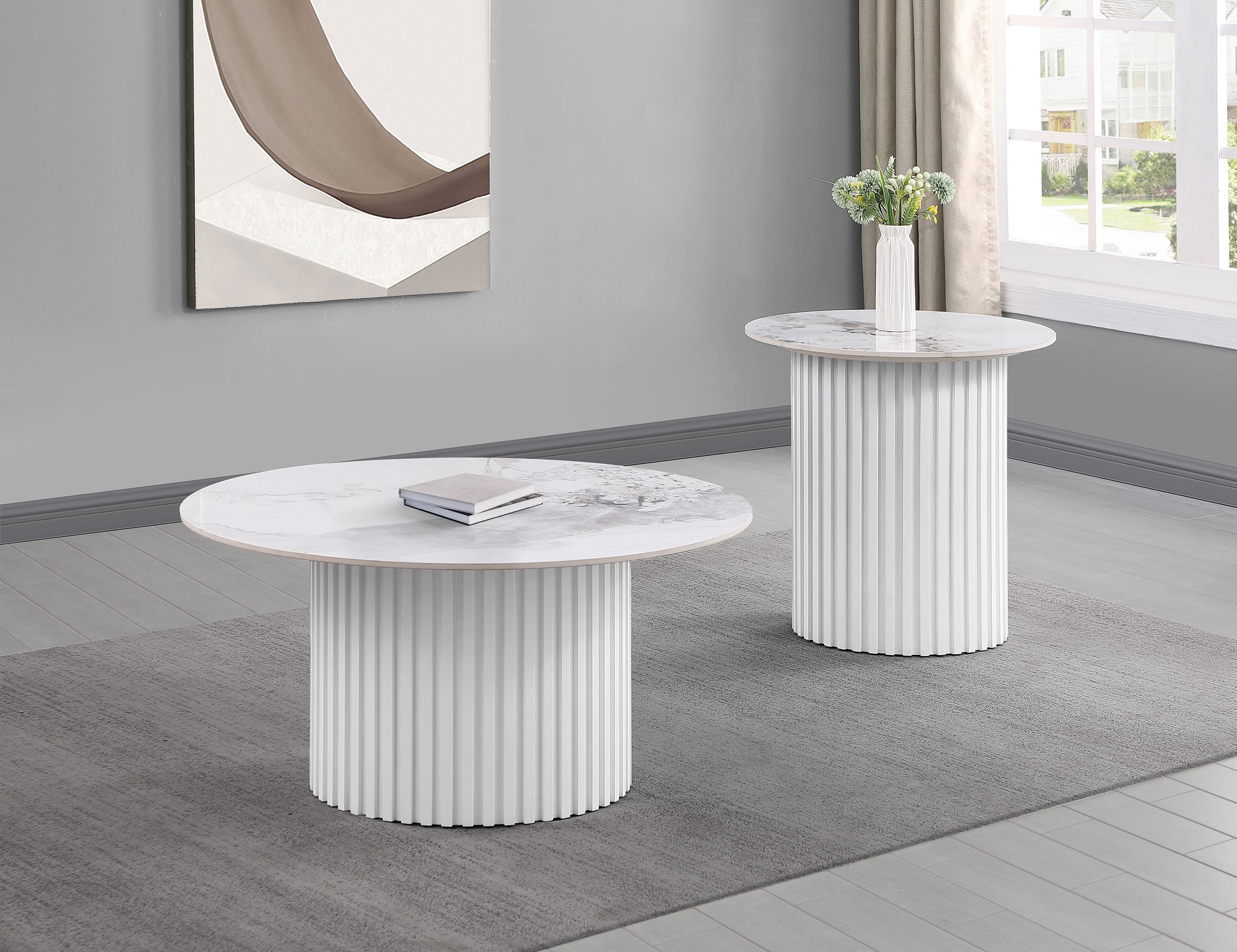 Best Furniture Outlet - Coaster - Rowena 2-piece Coffee and End Table Set White Faux Marble - 708338-S2