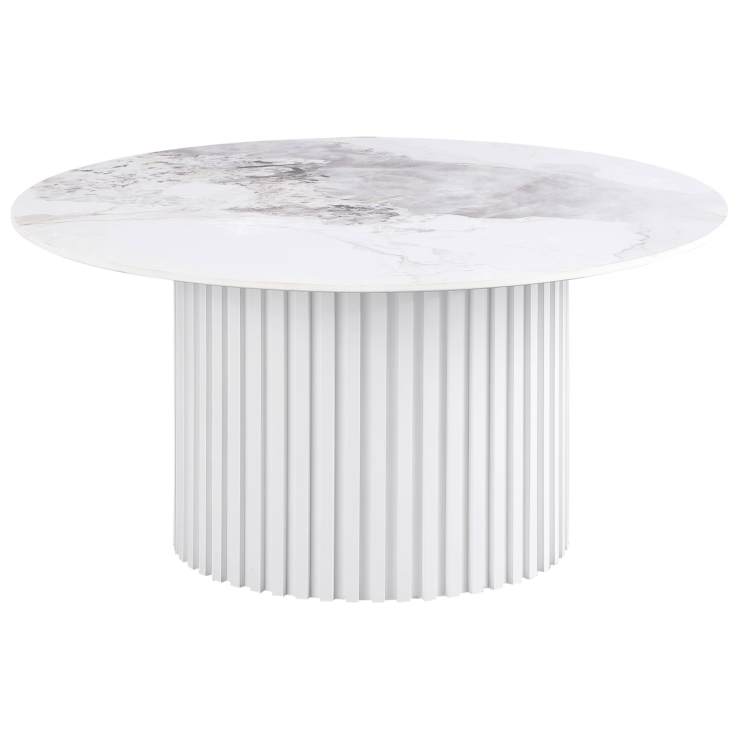 Best Furniture Outlet - Coaster - Rowena Round Sintered Stone Coffee Table White Faux Marble - 708338