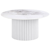 Best Furniture Outlet - Coaster - Rowena Round Sintered Stone Coffee Table White Faux Marble - 708338