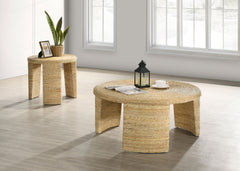 Artina Woven Rattan Round Coffee Table Natural Brown