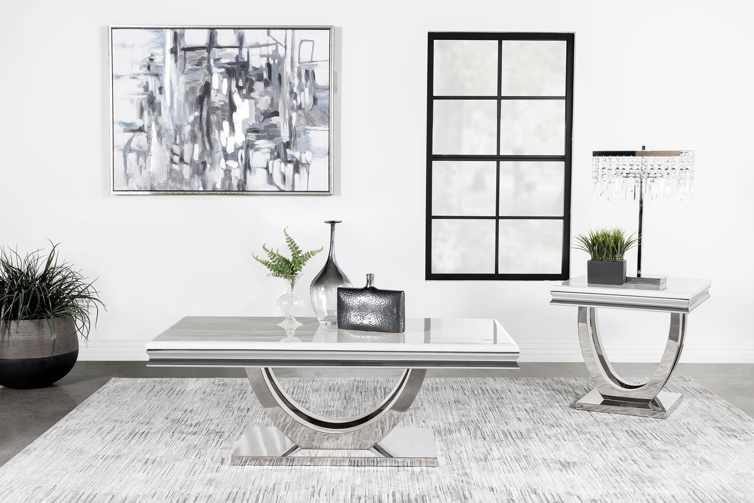 Best Furniture Outlet - Coaster - Kerwin 2-piece Rectangular Coffee and End Table Set Chrome - 708538-S2