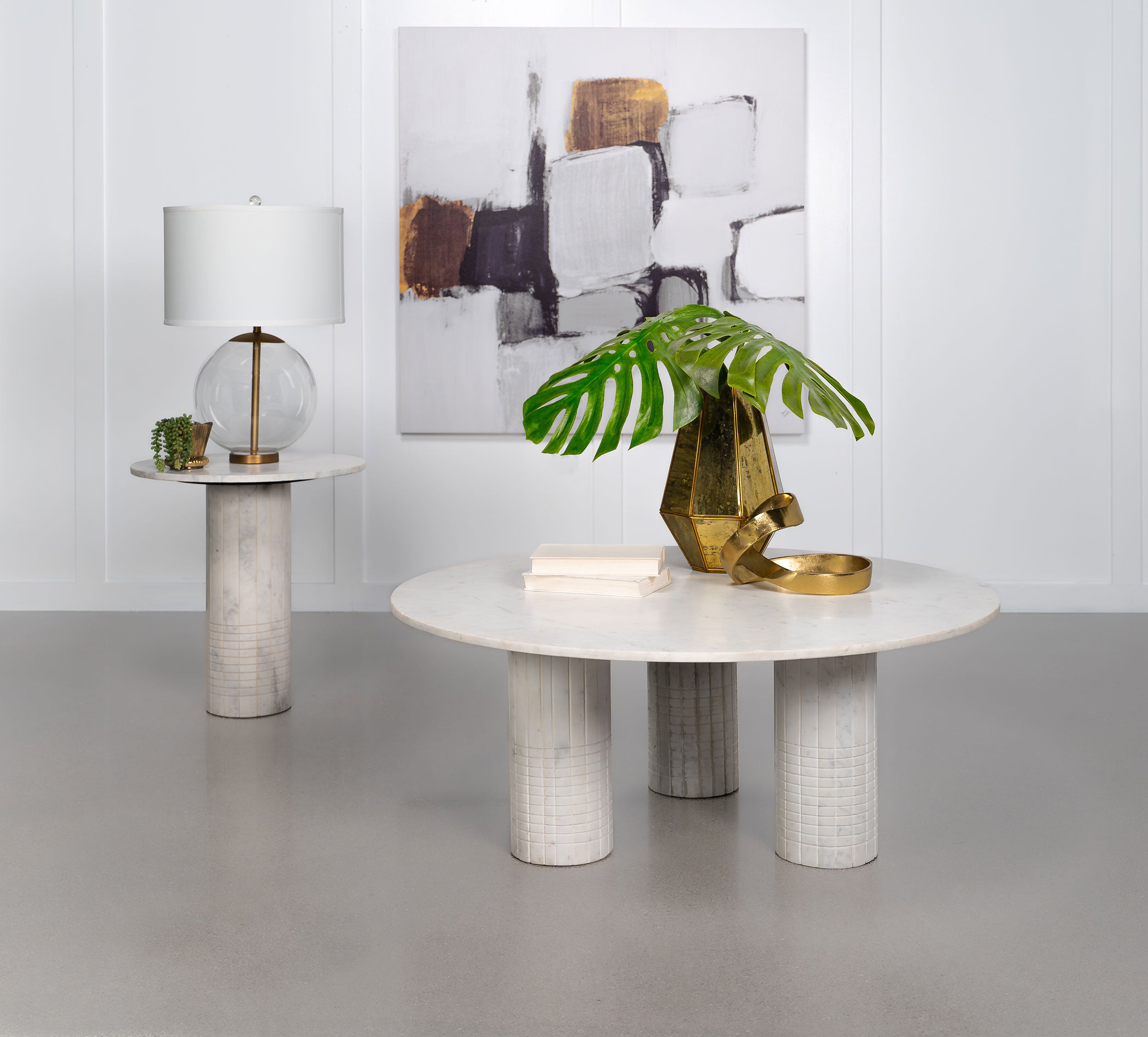 Best Furniture Outlet - Coaster - Astoria 2-piece Marble Coffee and End Table Set White - 709668-S2