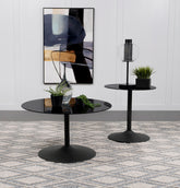 Best Furniture Outlet - Coaster - Ganso 2-piece Round Glass Top Coffee and End Table Set Black - 709688-S2