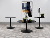 Best Furniture Outlet - Coaster - Ganso 3-piece Round Glass Top Coffee and End Table Set Black - 709688-S3