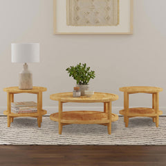 Best Furniture Outlet - Coaster - Camillo 3-piece Round Coffee and End Table Set Maple - 709698-S3