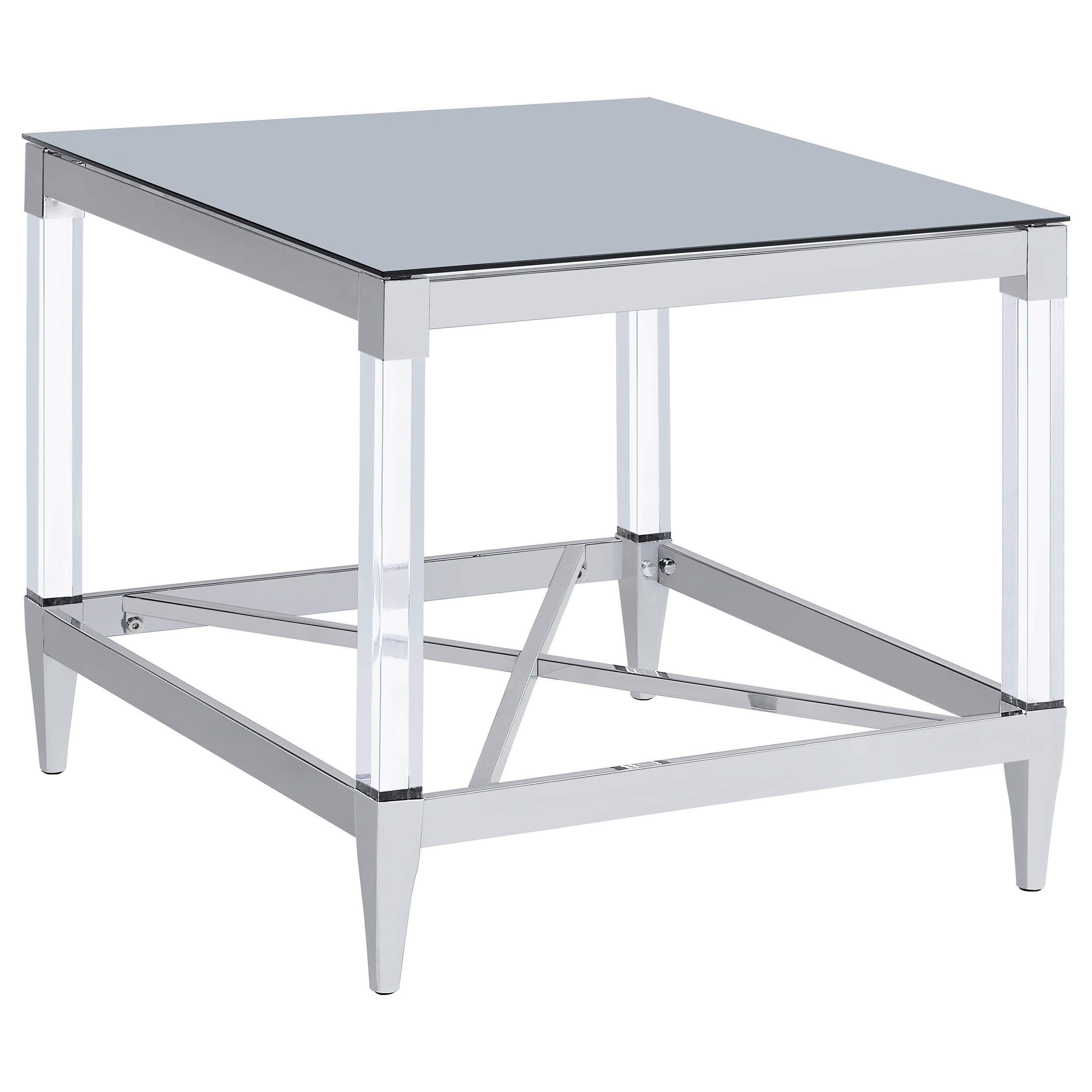 Best Furniture Outlet - Coaster - Lindley Square Tempered Mirror Acrylic Side End Table Chrome - 709727