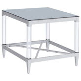 Best Furniture Outlet - Coaster - Lindley Square Tempered Mirror Acrylic Side End Table Chrome - 709727
